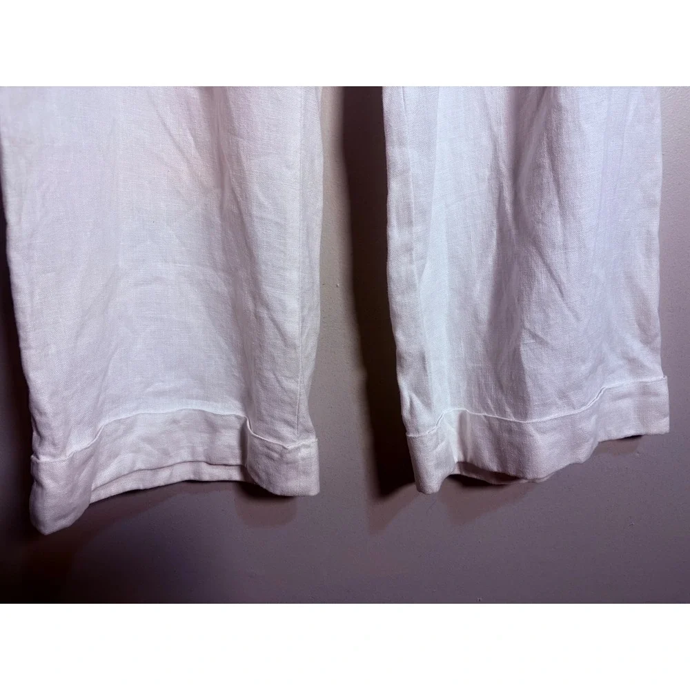 Michael Kors Linen Pants‎ Women 12 White Excellent Wide Leg Cuffed Trouser
